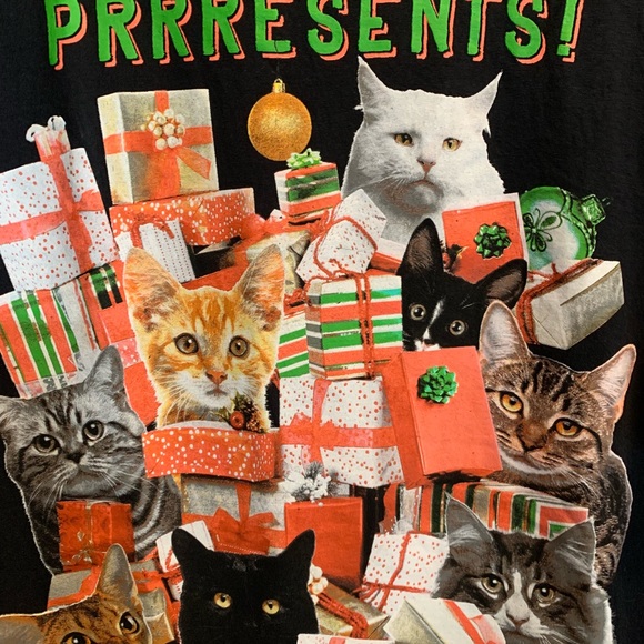 Men’s Funny Christmas T-shirt L Cats Prrrresents - Picture 2 of 5